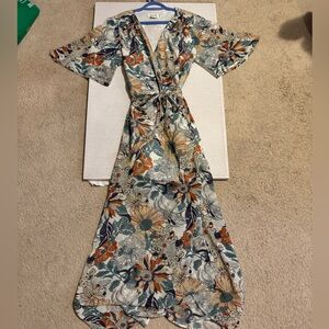 Molly Bracken Floral Maxi Dress in Blue and Orange